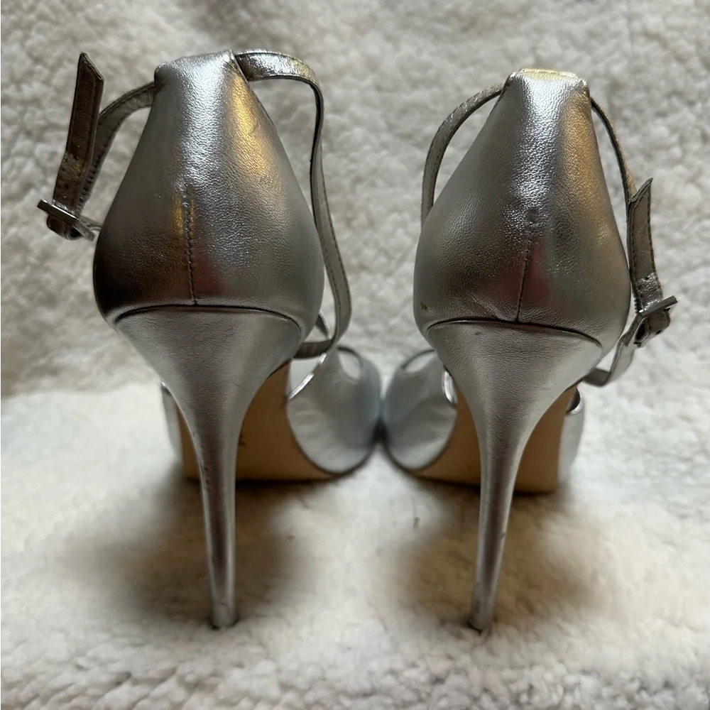 Sam Edelman Sam “Elizabeth”  Silver Strappy Pump 4” Stiletto Heels Size 9.5M
